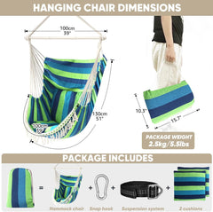 Hammock Chair Hanging Swing Max 500 Lbs 2 Cushions Included Steel Spreader Bar with Anti-Slip Grooves Portable Hanging Chair Side Pocket Large Macrame Bohemian Chair Indoor Outdoor