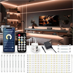 Motion Sensor LED Strip Lights - 10Pcs under Cabinet Kit with App & RF Remote Control, Dimmable 2700K-6500K Lighting for Kitchen, Counter, Shelf, Dusk to Dawn Night Light - 16.4Ft